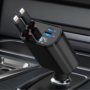 Retractable Car Charger, 4 in 1 Fast Charging Car Charger 60W, 2 Retractable